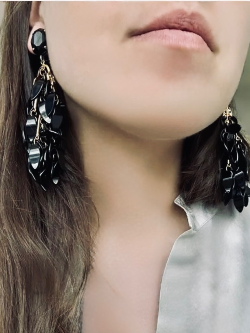 Marni Black Petal Cluster Clip-On style Earrings With Gold Tone Hardware NEW